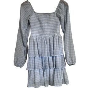 Madden NYC Babydoll Sky Blue Gingham Tiered Ruffle Dress